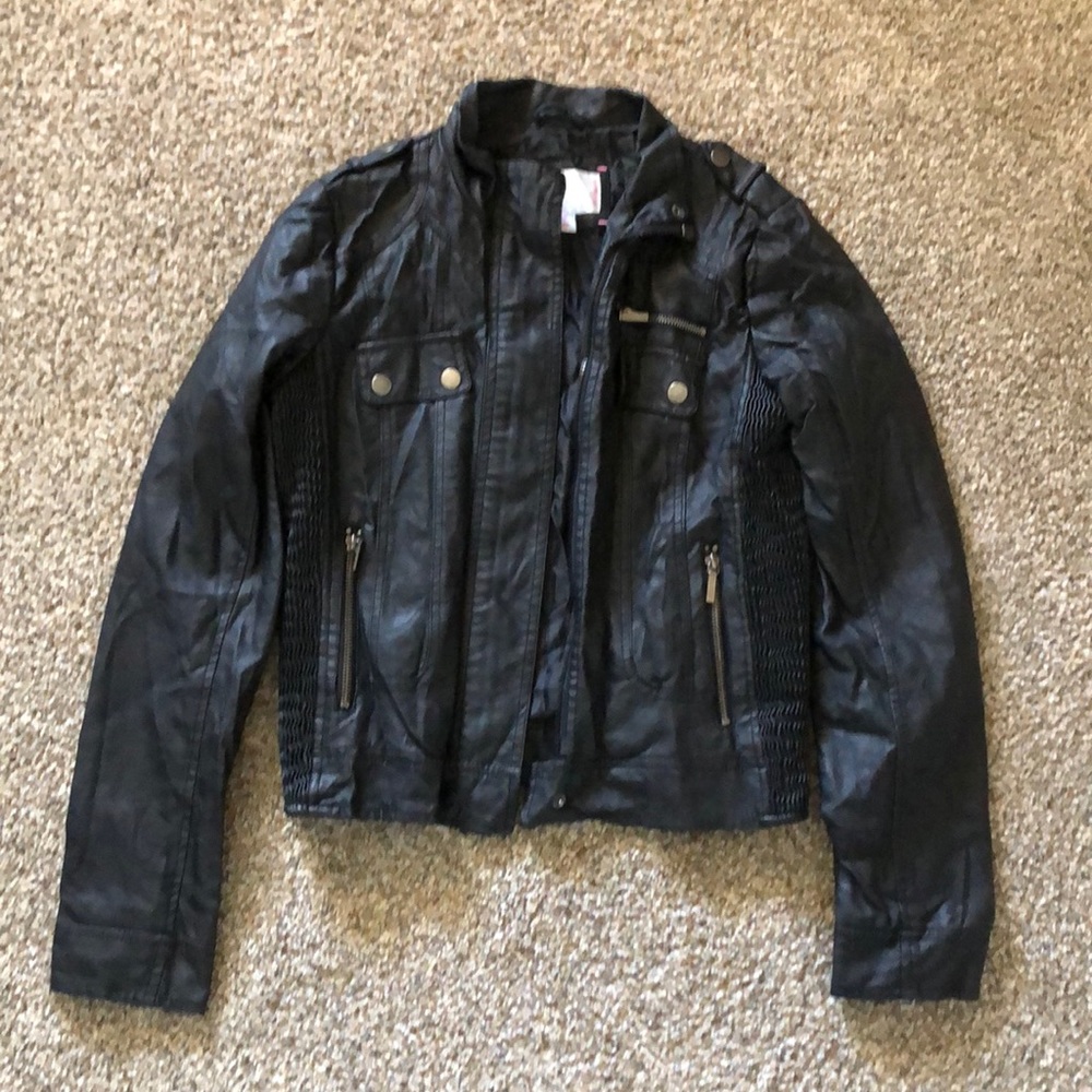 Black faux leather motor jacket